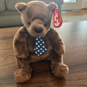 Ty Plush Dad Bear with Patterned Blue Tie